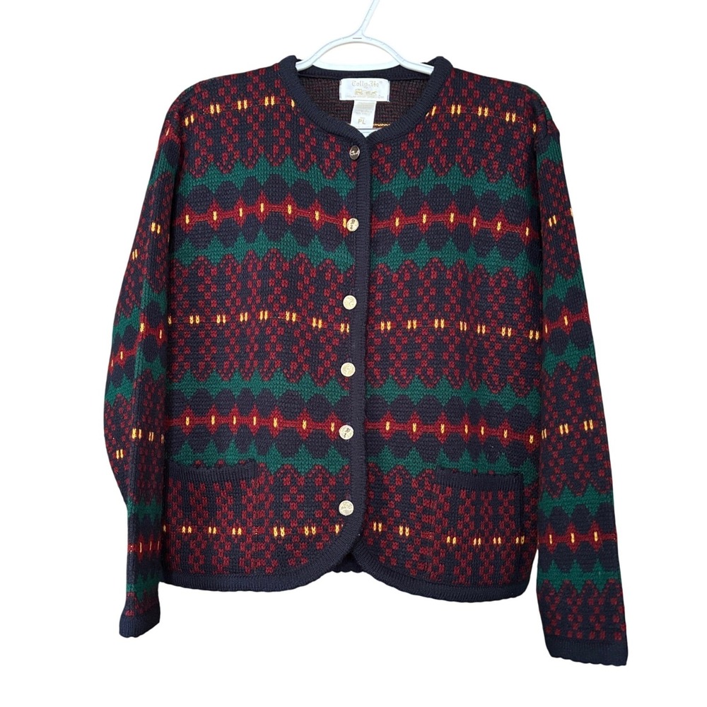 Vintage Tally Ho Women's Large Petite Cardigan Sweater Holiday Christmas Fall